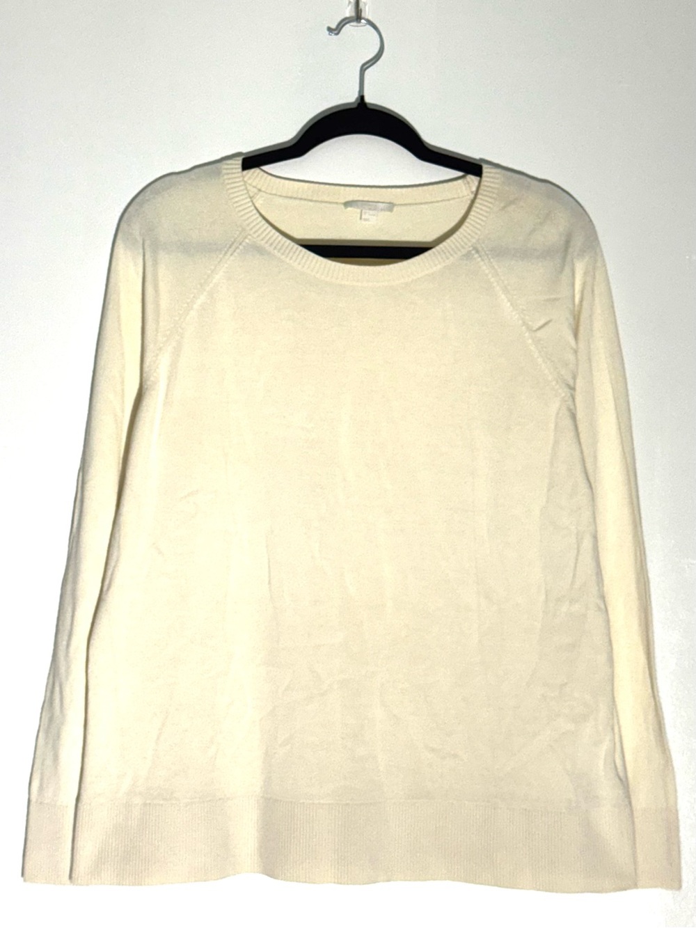 COS Fine Knitted Jumper Cream Crewneck 100% Cotton Minimalist Sweater EU Large